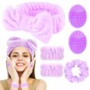FOSUYI Spa Headband for Washing Face Sponge Bubble Headbands Face Wash headband and wristband set for Women Girls Makeup Skincare Cute Head Wear Portable Hair Accessory for Travel (Purple02)
