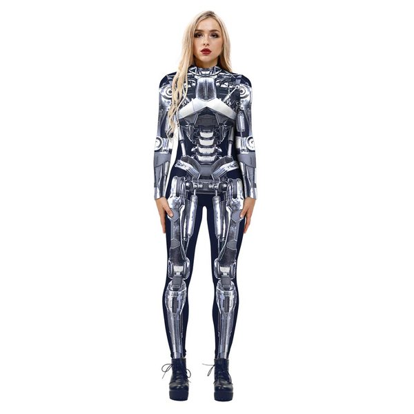 Halloween Costumes for Women 3D Robot Simulation Print Full Body Jumpsuit L