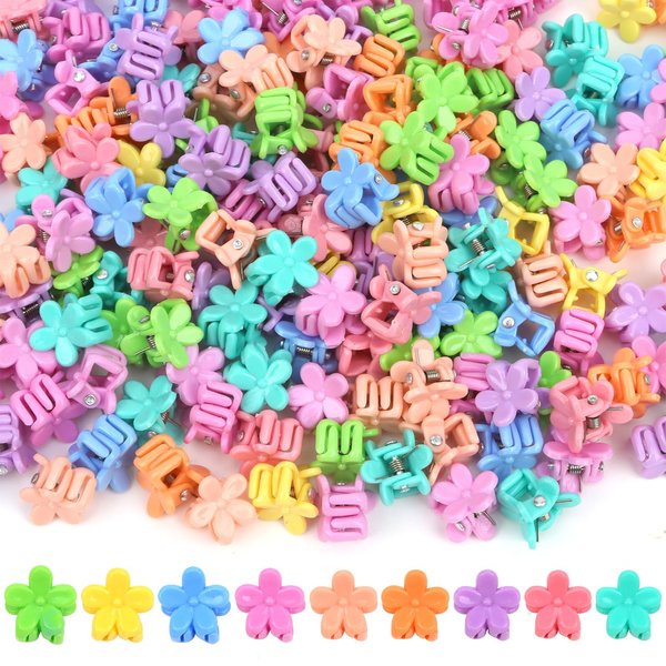 YISSION Mini Cute Flower Hair Claw Clips - 200Pcs Toddler Baby Kids Hair Accessories for Girls Women, Random Color, 90s Y2K Style