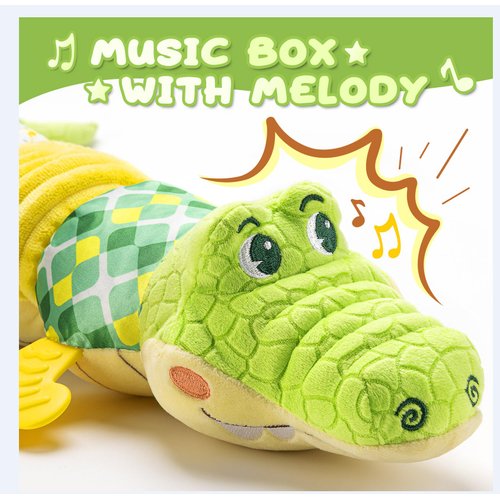 AWOTOY Baby Toys 0 to 12 Months, Musical Stuffed Animal Activity Soft Toys with Multi-Sensory Crinkle, Rattle and Textures, Infant Tummy Time Toys for Newborn Boys Girls, Crocodile, Green
