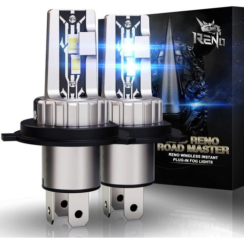 RENO H4 Fog Bulbs, 9003 HB2 Bulb Dual Beam 12000LM 6500K 60W White Fanless In Line Plug and Play H4 9003 Fog Light Bulbs, Pack of 2