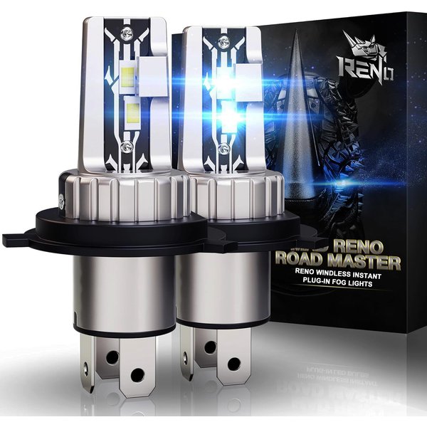 RENO H4 Fog Bulbs, 9003 HB2 Bulb Dual Beam 12000LM 6500K 60W White Fanless In Line Plug and Play H4 9003 Fog Light Bulbs, Pack of 2