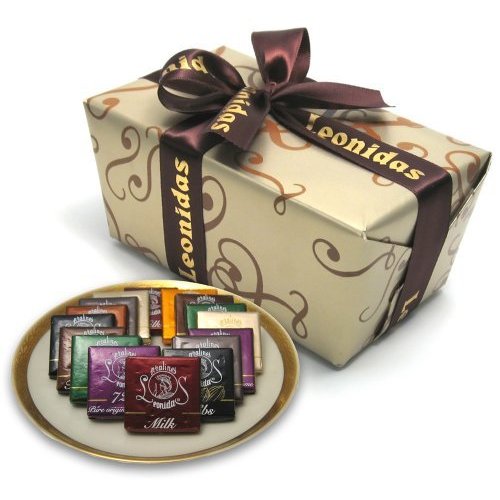 Leonidas Belgian Chocolates: 1 lb Napolitain Sampler Ballotin - Orange, Nibs, Feuilletine, Dark, Milk, and White Chocolate Squares