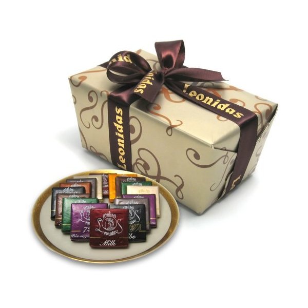 Leonidas Belgian Chocolates: 1 lb Napolitain Sampler Ballotin - Orange, Nibs, Feuilletine, Dark, Milk, and White Chocolate Squares