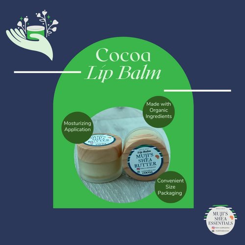 Muji's Shea Essentials Cocoa Lip Balm, 15 grams, 1 Jar, 100% Natural, Hydrates Dry & Cracked Lips, Cocoa Butter Moisturizer