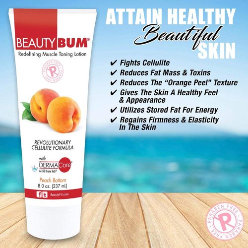 BeautyFit BeautyBum Pump Redefining Muscle Toning Lotion - Tightens Skin and Improves Appearance - Enhances Natural Elasticity and Firmness - Sculpt and Tone Problem Areas - Peach Bottom - 8 oz