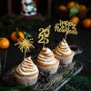 24Pcs Happy New Year Cupcake Topper Glitter Hello 2025 Cake Pick Black Gold Cake Decorations for Welcome 2025 Happy New Year Theme Party Supplies