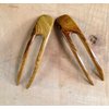 (2) Teak Wood Two Prong Curved 4.5 Inch Hair Stick Pick Pic Pin Fork