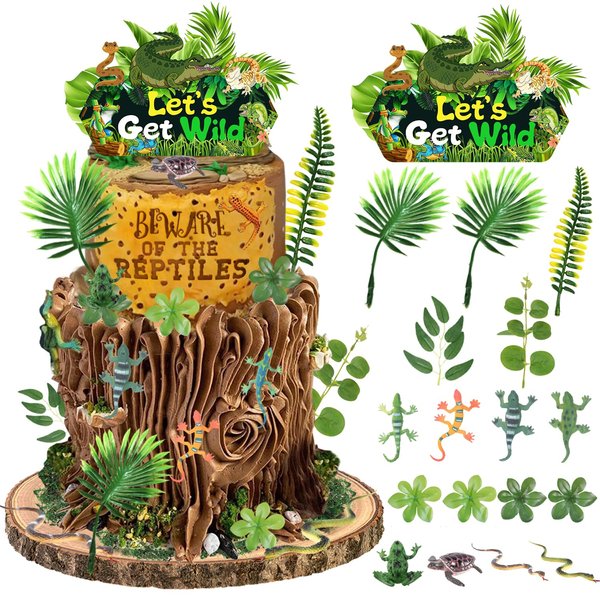 Reptile Cake Toppers Safari Animals Lizard Snake Turtle Alligator Toy Model Set Reptile Cake Toppers Reptile Cake Decoration for Boy Girl Birthday Baby Shower Theme Party Favors Supplies