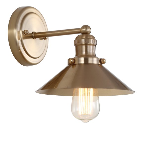 JONATHAN Y JYL7429A August 7.8" 1-Light Metal Shade Farmhouse Sconce Contemporary Transitional 2200K Edison 25W Bulb Included for Bedroom Living Room Bathroom, Vanity Lighting, Brass Gold