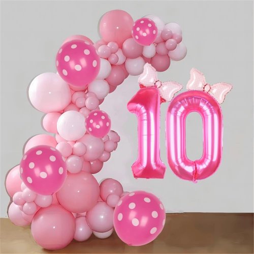 Kwuz 40 Inch Pink Number 10 Balloon with Mini Bow Balloon for Girls 10th Birthday Party Decorations, Pink Princess Western Cowgirl Theme Sweet Ten Birthday Party Balloons Decorations Supplies Favors