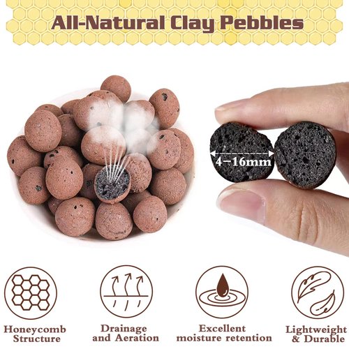 Legigo 2 LBS Organic Expanded Clay Pebbles, 4mm -16mm Light Expanded Clay Aggregate, Natural Clay Pebbles for Hydroponic & Aquaponics Growing, Orchid Potting Mix, Dutch Buckets, Drainage, Terrarium