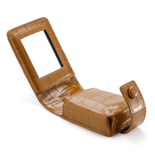 Yokawe Lipstick Case with Mirror Cosmetic Bag Travel Makeup Mini Bag Lipstick Holder for Purse Lipstick Organizer for Women (Coffee)