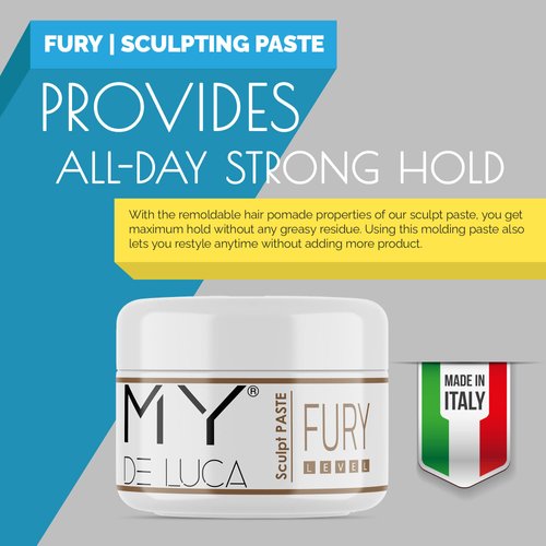 MY DE LUCA - FURY Sculpt Paste Hair Wax for Men, Hair Gel Alternative with Remoldable Pomade Hair Care Formula, Water-Based Hair Products for Hairstyle with Maximum Hold and Dry Finish, 100 ml
