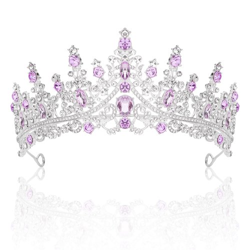 CURASA Silver Crown Purple Tiaras for Women Birthday Crowns for Women Princess Crowns for Little Girls Quinceanera Queen Crown Bridal Headpiece Rapunzel Tiara Wedding Crown for Party Prom Pageant