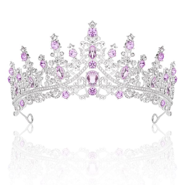 CURASA Silver Crown Purple Tiaras for Women Birthday Crowns for Women Princess Crowns for Little Girls Quinceanera Queen Crown Bridal Headpiece Rapunzel Tiara Wedding Crown for Party Prom Pageant