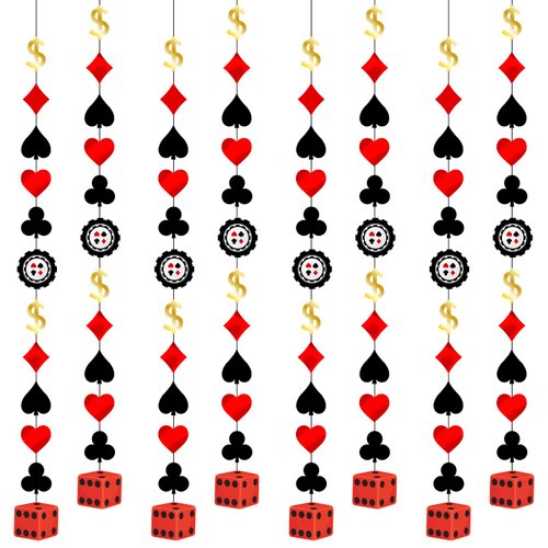 Chinco 12 Pcs 78.7 Inch Casino Decorations Casino Foil Hanging Party Decoration Poker Ceiling for Birthday Party Supplies Decor(Simple Style)