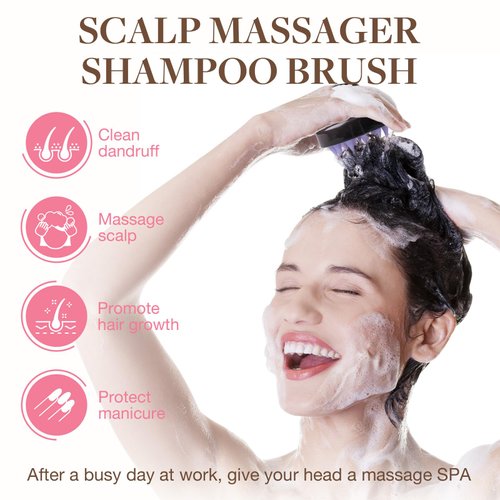 GOO GOO Scalp Massager Shampoo Brush, Scalp Scrubber with Soft Silicone Bristles for Dandruff Removal, Scalp Massager for Women Men Kids, Black Purple