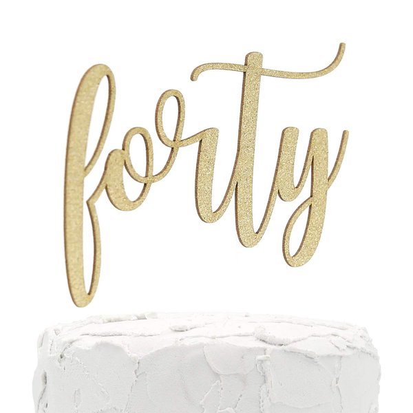 NANASUKO 40th Birthday Cake Topper - forty - Double Sided Gold glitter - Premium quality Made in USA