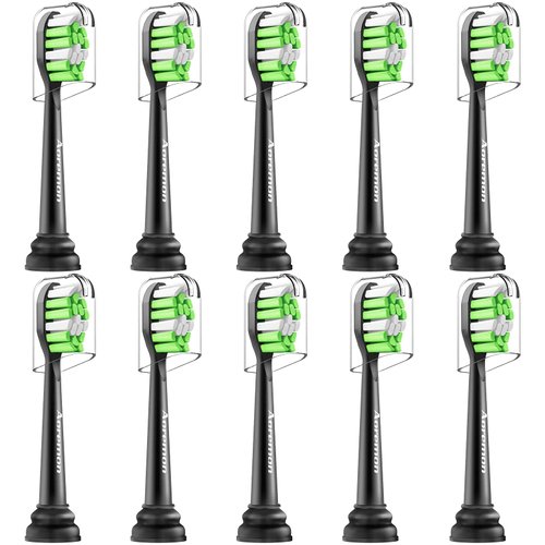 Aoremon Replacement Heads for Philips Sonicare Electric Toothbrush -Compatible with All Sonicare Click-on Toothbrush Handles, Black, Pack of 10