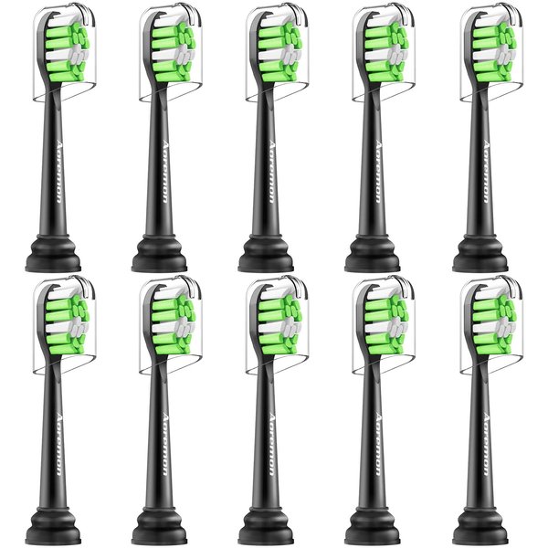Aoremon Replacement Heads for Philips Sonicare Electric Toothbrush -Compatible with All Sonicare Click-on Toothbrush Handles, Black, Pack of 10