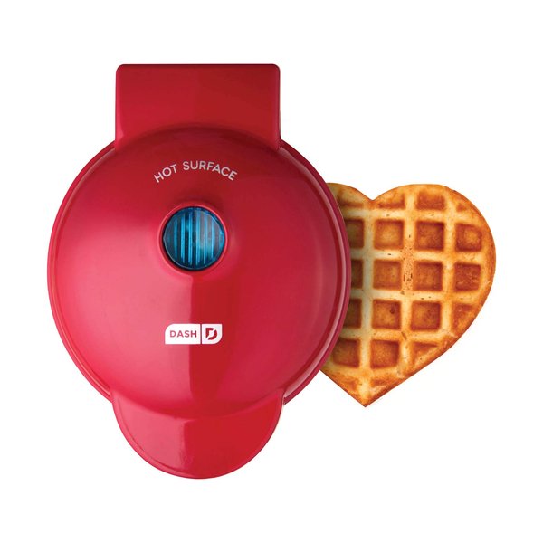 DASH Mini Waffle Maker Machine for Individuals, Paninis, Hash Browns, & Other On the Go Breakfast, Lunch, or Snacks, with Easy to Clean, Non-Stick Sides, Red Heart 4 Inch