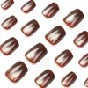 MISUD Fall Press on Nails Short Square Fake Nails Glossy Glue on Nails Bling Cat Eye Design Acrylic Nails Squoval Autumn Arificial Nails Brown Glitter Chrome Stick on False Nails 24 pcs