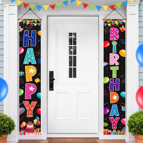 Colorful Birthday Party Decoration Door Banner Rainbow Happy Birthday Hanging Banner Birthday Porch Sign for Kids Boys Girls Birthday Party Supplies Indoor Outdoor Decor