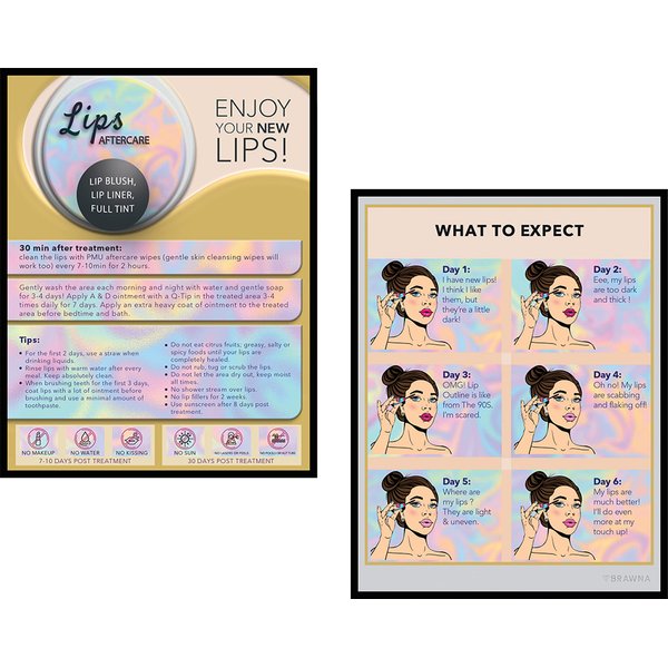 BRAWNA 50 Pack Lip Blush Aftercare Cards - PMU Supplies - PMU Kit - Lip Blushing Supplies - Size - 5.5 x 4.25 Inches