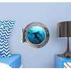 12" Porthole 3D Window Wall Sticker Shark #2 Silver Port Scape Decal Ocean Deep Blue Sea Fish Kids Room Decor Wall Art Removable Fabric Vinyl