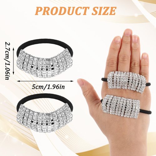 Molain 2Pcs Sparkly Rhinestone Hair Ties Ponytail Holder Fashion Elastics Scrunchies Fancy Crystal Hair Ties Rhinestone Hair Accessories for Thin Thick Hair Women Girls Hair Bands