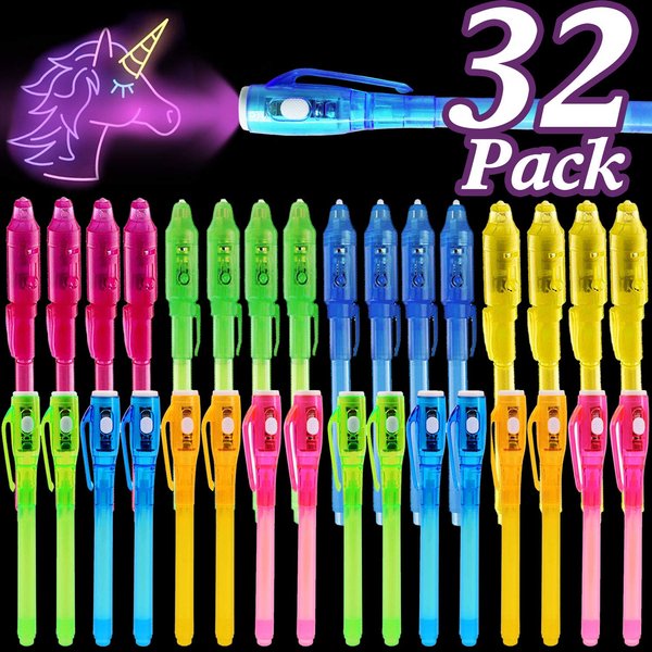 [ 2 Style ] 32 Pack Invisible Ink Pen with UV Black Light Secret Spy Pens Magic Disappearing Ink Markers Classroom Supplies Kids Party Favors Halloween Birthday Gift for Boys Girls Goodie Bags Fillers