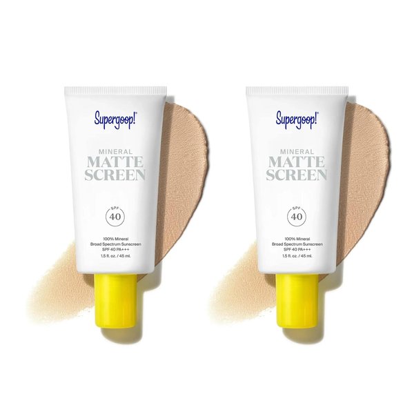 Supergoop! Mineral Mattescreen (SPF 40) - Pack of 2, 45 mL - 100% Mineral, Oil-Free Broad Spectrum Sunscreen - Smooths Skin’s Appearance, Minimizes Pores & Controls Shine - Water & Sweat Resistant
