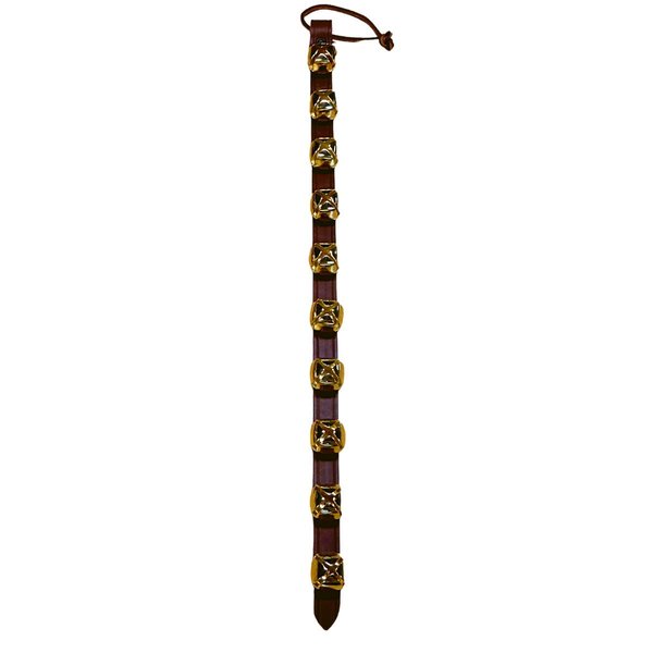 Warner Arctic Sleigh Bells Decorative Leather Strap Door Bells (28" w/ 10 Bells, Brown Leather w/Brass Bells)
