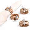 Vagabond House Pewter Anchor Oval Rattan Napkin Rings, Woven Wicker, Natural Eco-Friendly Coastal Decor, Set of 4 for Beach House, Rattan Decor, House Naturals