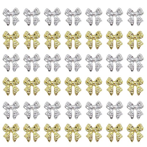 KACHIMOO 40pcs Bow Nail Charms Gold and Silver Nail Charms Bowknots Nail Art Charms Bow Charms for Nails Design