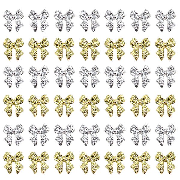 KACHIMOO 40pcs Bow Nail Charms Gold and Silver Nail Charms Bowknots Nail Art Charms Bow Charms for Nails Design