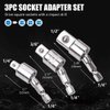 Hymnorq 360 Degree Rotatable Socket Adapters 3PC Set, 1/4 Inch Hex Shank to 1/4 3/8 1/2 Square Socket Drives, Electroplating Finished CR-V Steel, Use with Impact and Power Drill, for Narrow Workplace