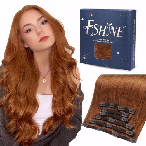 Fshine Clip in Hair Extensions 7pcs crimson Seamless Remy Human Hair Extensions Clip ins Double Weft Straight Natural Hair 120g 24 Inch Clip in Hair Extensions Real Human Hair