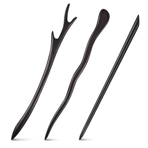 3 Pieces Wood Hair Sticks Japanese Hair Chopsticks Pencil Hair Sticks Chopstick Hair Clip for Buns Hair Pins Ebony Hair Chopsticks for Women Girls Hair Accessory, 3 Styles