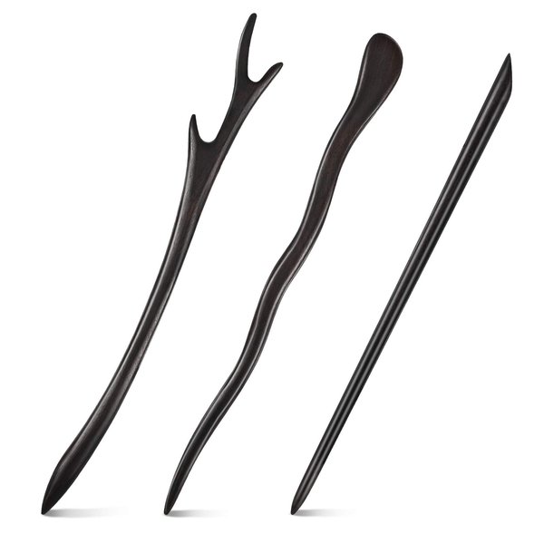 3 Pieces Wood Hair Sticks Japanese Hair Chopsticks Pencil Hair Sticks Chopstick Hair Clip for Buns Hair Pins Ebony Hair Chopsticks for Women Girls Hair Accessory, 3 Styles