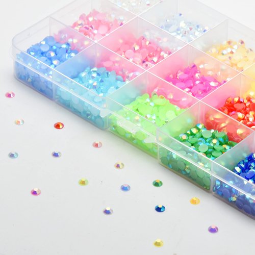 Spaidoon 4mm Rainbow Rhinestones Kit, Round Crystal Bling Colorful Rhinestones for Crafts, Non-Hotfix Flatback Resin Colored Jelly Rhinestones for Clothes, Shoes, Tumblers, Nail Art Decoration
