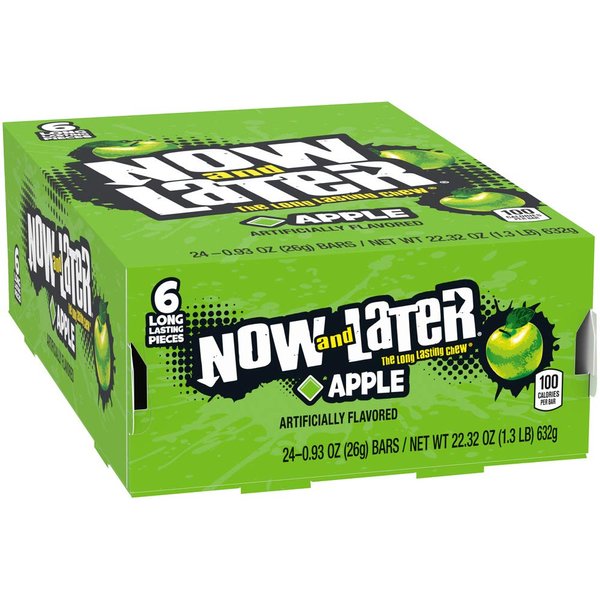 Now and Later Original Taffy Chews Candy, 0.93 Bar, apple, 22.32 Ounce (Pack of 24)