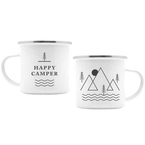 Journo Happy Camper Enamel Camping Mug - Black, 10 Oz (295 ml), Ecofriendly Outdoor Camper Mugs Ideal For Early Morning Coffee Or Cold Campfire Beer. (2 Custom Designs To Pick From Travel Co.) …