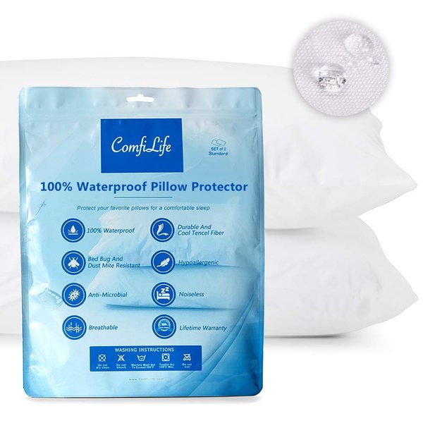 ComfiLife 100% Waterproof Pillow Protectors – Pillow Cases – Zippered Pillow Covers for Bed Pillows – (Set of 2, Standard)