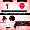 16th Birthday Decorations for Boys and Girls Red Black, Sweet 16 Party Decorations-Happy 16th Birthday Banner Number 16 Balloon Foil Crown Balloon Hanging Swirls Fringe Curtains Tablecloth