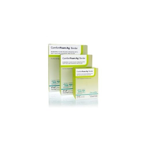 ComfortFoam/ Ag Border - 4"x 4" - Self Adherent, Soft Silicone Foam Dressing with Silver - For Full and Thick Exuding Wounds, Showerproof, Provides Thermal Insulation