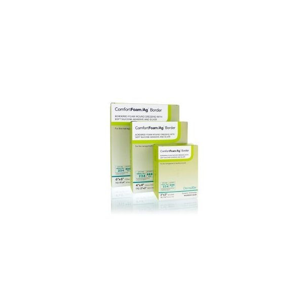 ComfortFoam/ Ag Border - 4"x 4" - Self Adherent, Soft Silicone Foam Dressing with Silver - For Full and Thick Exuding Wounds, Showerproof, Provides Thermal Insulation