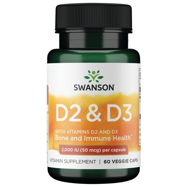 Swanson Vitamin D Complex with Vitamins D2 & D3 - Complete Sunshine Vitamin Complex for Bone, Dental & Immune Health - Vitamin Supplement (50 mcg, 60 Veggie Capsules)
