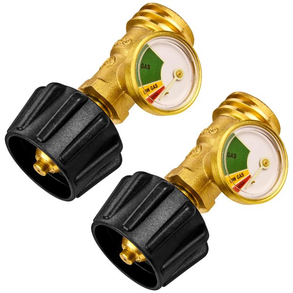 Flame King Propane Tank Gauge Level Indicator, Gas Pressure Meter, Color Coded & Glows in The Dark, Universal for All Cylinders, Solid Brass (2-Pack)